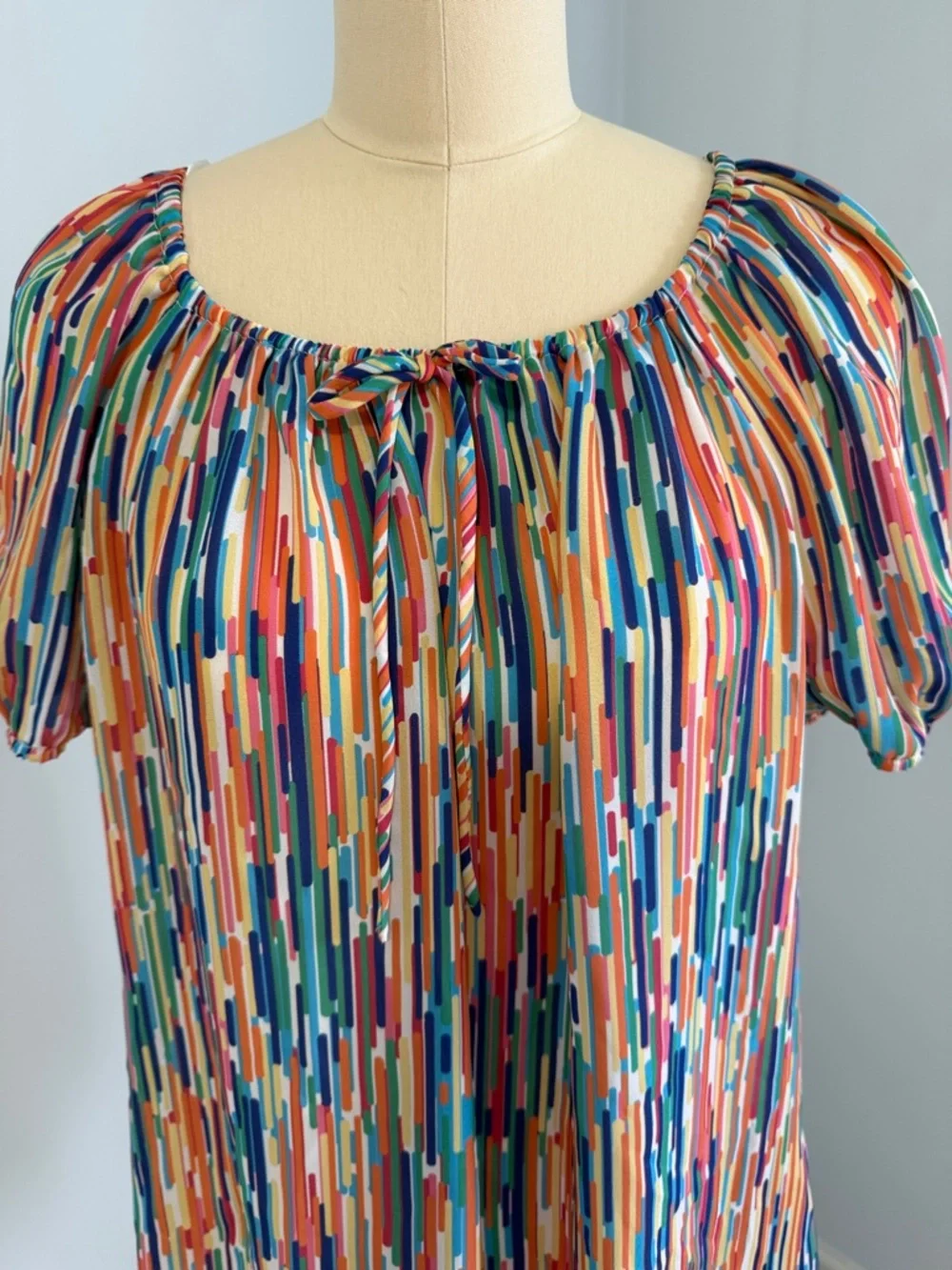 Spense Women’s Multicolor Abstract Stripe Peasant Top SZM - Picture 6 of 13